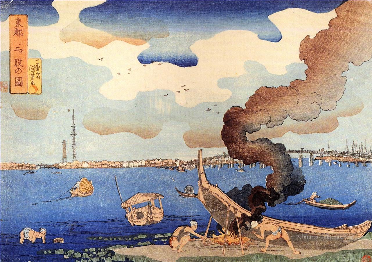 bateaux à calfeutrage Utagawa Kuniyoshi japonais Peintures à l'huile